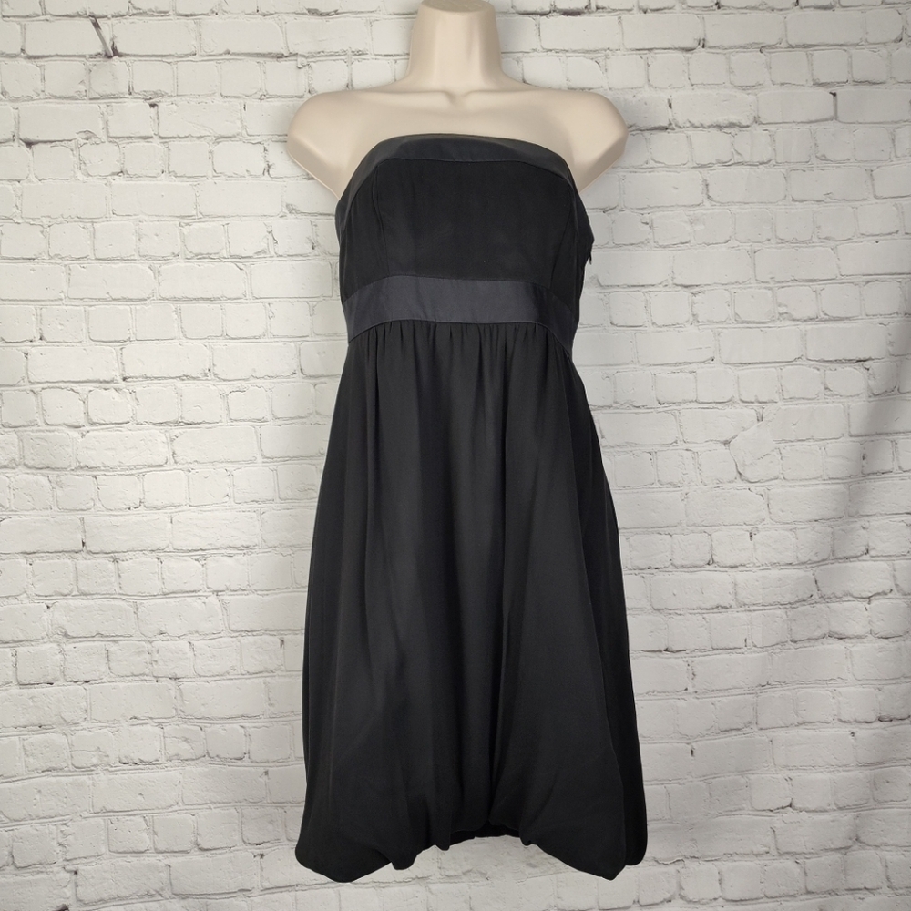 White House Black Market Strapless Silk Dress Bubble Black Size 2